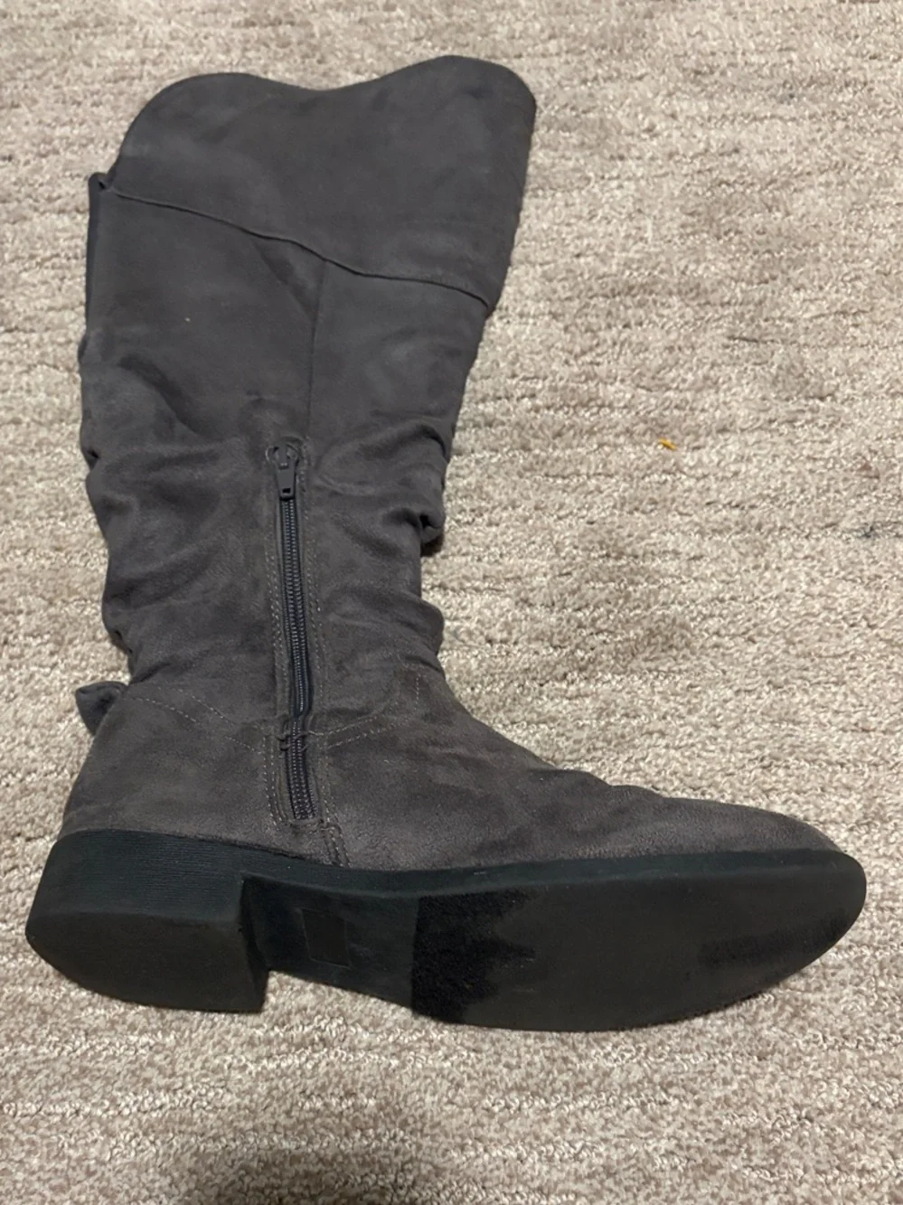 Gray Suede Knee-High Women's Boots